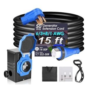 Seeutek 50 Amp Generator Cord 4 Prong 15 FT Generator Extension Cord with Pr NEW